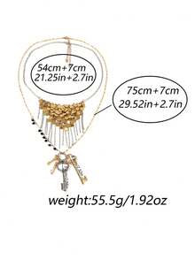 1 chiếc vòng cổ nhiều lớp mặt tua rua đĩa kim loại hợp kim thiết kế sang trọng, phóng đại, phụ kiện vòng cổ đa năng hàng ngày cho phụ nữ - Dây chuyền chìa khóa tua rua - Xem 6