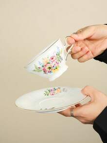 1 Conjunto Xícara e Pires de Café Cerâmica Retrô Francesa, Adequado para Uso Doméstico, Hotel, Café, Presente