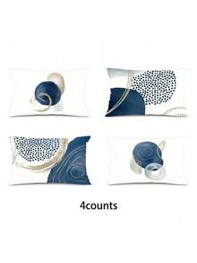 4 件套蓝色波西米亚风抱枕套，抽象现代几何装饰靠垫套，适用于家居客厅沙发、卧室、户外节日装饰，单面印花，不含枕芯（16 英寸 x 16 英寸、18 英寸 x 18 英寸、20 英寸 x 20 英寸、12 英寸 x 20 英寸） - 藍色 - 查看 15
