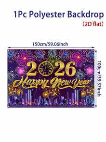 1件新年主题背景横幅，闪光彩色烟花倒计时时钟图案涤纶背景布，适用于室内/室外新年派对庆祝活动、新年派对装饰、家居装饰、新年夜活动派对用品、新年派对墙面背景装饰用品、新年礼物、花园庭院装饰旗帜、2026新年快乐装饰、悬挂装饰、派对礼品 - 彩色 - 查看 5