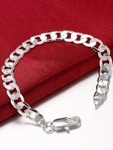 925 Sterling Silver Classic 4-12mm 8inch Flat Sideways Chain Bracelets For Women Men Fashion Party Wedding Accessories Jewelry Gifts