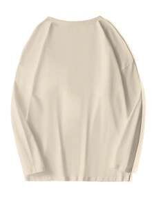 男士休闲标语和图案印花长袖 T 恤，秋季 - 杏色 - 查看 2