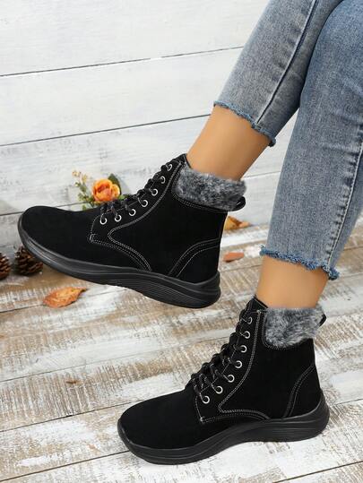 1 双女士优雅时尚靴子，铆钉欧美风格别致马靴，系带一推波西米亚度假风格休闲高筒靴，厚底粗跟扣舒适保暖冬靴