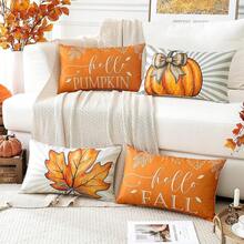 Artscope - Juego de 4 fundas de almohada de otoño de 16 x 16 pulgadas, Hello Fall Hello Pumpkin Buffalo Plaid Maple Leaf Harvest - Fundas de almohada decorativas al aire última intervensión para sofá - Naranja a - Ver 3