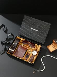 Men's Watch Gift Set, Business Gift Box, Fashion Leather Strap, Father's Day Gift For Dad, Valentine's Day Gift For Husband/Boyfriend, Birthday/Graduation/Teacher's Day/Student Gift