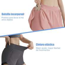 Shorts deportivos para mujeres, lycra de secado rápido, cinturón corto con bolsillos, ropa de exterior de cintura alta elástica adecuada para correr, deportes, fitness, yoga, ciclismo, correr - 1 - Ver 4
