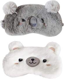 Ayygiftideas Paquete de 2áscaras de Dormir de Animales de Dibujos Animados, Suaves y de Felpa, Antifaces para Mujeres y Niñas, para Viajes, Siestas y Dormir (2-Pack Koala Bear) - 1 - Ver 1