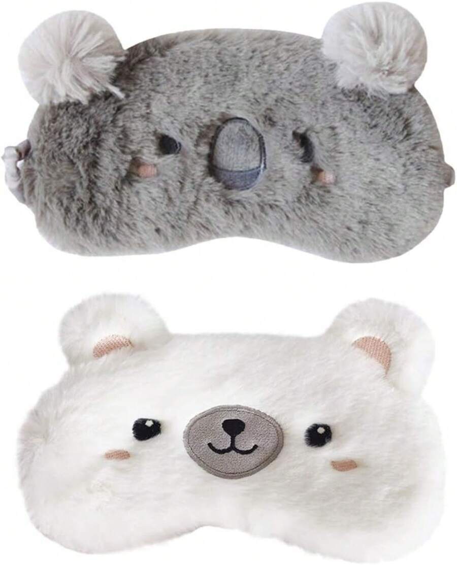 Ayygiftideas Paquete de 2áscaras de Dormir de Animales de Dibujos Animados, Suaves y de Felpa, Antifaces para Mujeres y Niñas, para Viajes, Siestas y Dormir (2-Pack Koala Bear) - 1 - Ver 1