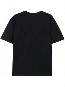 Men's Navy Blue Graphic Tee With Vibrant Headphone Print - 220g Thick Cotton, Casual , Short Sleeve Crew Neck T-Shirt, Machine Washable For Summer Fashion, Street Fashion Tee | Graphic Print Shirt | Durable Casualwear - 黑色 - 查看 2