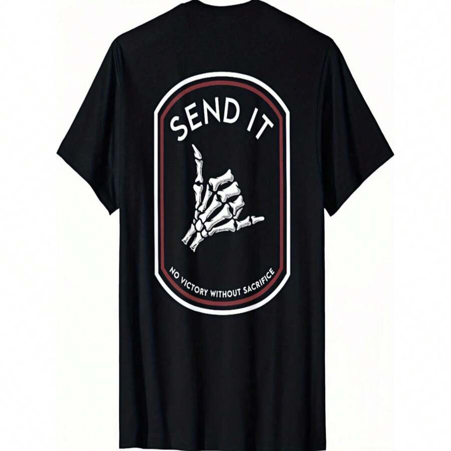 Cotton Short Sleeve Send It No Victory Without Sacrifice (On Back) T-Shirt For Men Women,Graphic Tee For Valentines Vacation Outfits Gifts - Vintage Tee Featuring Tops - 黑色 - 查看 1