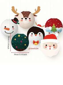 Set de 6 felinare de Crăciun (12 inci) felinar de hârtie DIY Moș Crăciun ren model brad de Crăciun petrecere de Crăciun sărbătoare decorare casă fundal petrecere decorare fundal decorare - Multicolor - Vizualizare 8