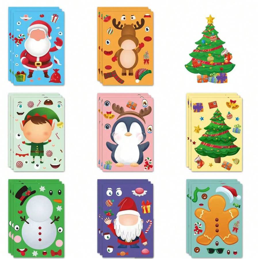 8/16 Stücke Weihnachts-Aufkleber, Cartoon-Geschenk-Aufkleber für Kinder, süße Kindergarten-DIY-personalisierte Aufkleber, Bürobedarfs-Aufkleber - Verschiedenfarbig - Übersicht 1