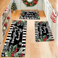 1/2/3pcs Farmhouse Christmas Kitchen Rugs - Soft, Stain-Resistant, Waterproof, Non-Slip, Absorbent, Memory Foam, Machine Washable, Anti-Fatigue, Suitable For Living Room, Bedroom, Hallway, Bathroom, Sink, Laundry Room Decor, Featuring Joyful Striped Pattern - Multicolor - View 3