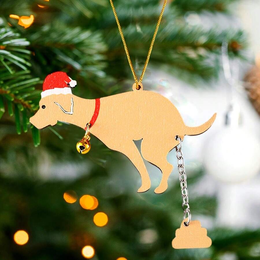 1pc DIY Funny Poop Puppy Wooden Christmas Tree Decoration Pendant Creative Ornament Pendant Merry Christmas Gift, Xmas Decor, Christmas Tree Decor, Christmas Decor, Christmas Tree Ornament Decor, Christmas Decorations , Christmas Decorations