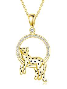 925 纯银豹纹吊坠项链，男女皆宜，适合晚会、派对、节日礼物 - 彩色 - 查看 2