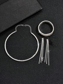 3 件女士首饰套装：流苏项链、耳环和手链，适合日常、宴会、音乐节、毕业摄影和新娘配饰 - 星星 - 查看 12