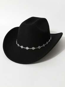 1pc Women's Solid Color Rhombus Sequin Decor Western Cowboy Hat, Unisex Elegant Casual Small Fedora Hat Suitable For Daily Use