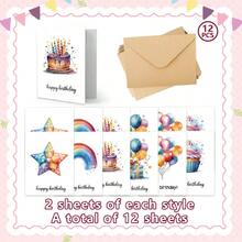 12 pezzi Set di Biglietti di Auguri Colorati con Motivo a Torta di Compleanno (con Buste) - Perfetti per Compleanni, Ringraziamenti e Occasioni Speciali, Forniture Scolastiche, Ritorno a Scuola