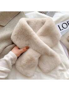 1pc Women's Fluffy Thick Scarf, Solid Color Furry Neck Warmer, Cute Fuzzy Scarf For Girls And Adults, Non-Shedding - A - View 2