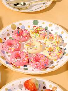 8pcs White Paper Plates, White & Colorful Polka Dot Party Plates, Disposable Tableware, Disposable Paper Plates For Cake, Dessert, Bread, Suitable For Wedding, Birthday Party, School Party Decor, Outdoor Picnic, Christmas Dinner