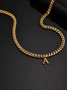 1pc Popular Classic Stainless Steel Letter Pendant Necklace, Men's Style - Gold-26 Letters - View 5