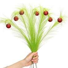 8 Peças Picks de Duende de 40cm com Ramos Verdes Fofos com Bolas Vermelhas Brilhantes, Decorações Artificiais Semelhantes a Penas para Topo de Árvore de Natal, Ornamentos, Guirlanda, Artesanato DIY, Arranjos Florais, Lembrancinhas de Festa, Decoração Sazonal