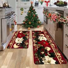 1/2/3pcs Soft Absorbent Kitchen Rugs - Christmas Fireplace Pattern Design - Washable, Easy To Clean - Perfect For Farmhouse, Bathroom, Hallway, Sink And Laundry Room Decor, Christmas Home Decor And Room Decoration, Christmas Decoration - Multicolor - View 7
