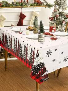 1pc Christmas Tree Tablecloth, Black Red Plaid Christmas Tree Snowflake Style Pattern Table Cloth, Christmas Party Disposable Table Cloth, Christmas Home Dining Table Cover, Home Decor, Room Decor, Table Decorations, Christmas Gifts, Xmas Party Favors, Christmas Ornaments, Merry Christmas Party Decoration Supplies, 2025 Christmas Decoration, 2026 New Year Decoration, Decor - Red Plaid Christmas Tree - View 5