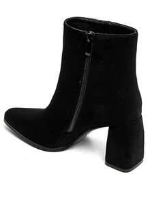 Women's Block Heel Suede Ankle Boots - Fashionable And Comfortable - Black - View 3