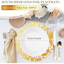 50/100/150 Disposable Gold Placemats, 13 "Glitter Metal Mesh Round Placemats, Gold Foil Mesh Doilies, Table, Wedding, Birthday Party Decorative Gold Doilies - Multicolor - View 8