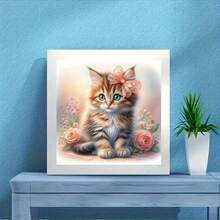 1/6pcs New 5D DIY Diamond Painting Kit, Cat Theme Pattern, Full Round Diamond Painting Canvas Art Craft, Living Room Bedroom Study, Halloween Christmas Gift, Home Decor Wall Art, Frameless