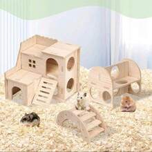 1 件木制小动物城堡玩具屋，带跑轮、滑梯、藏身处、爬楼梯、平台，适合仓鼠，圣诞节和新年礼物 - 彩色 - 查看 2