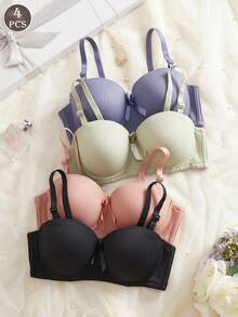 4PCS Ladies' Balcony Cup Set With Steel Strap For Support, Breathable, Solid Color, Simple Design, Sexy And Stylish, Makes Large Breasts Appear Smaller - Multicolor - View 2