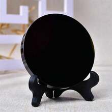 1Set Polishing Crystal Black Obsidian Divination Mirror Scrying Crystal Ornament Reiki Healing Gemstone Quartz Stone Plates Gorgeous Black Mirrors Yoga Meditation - Black - View 11
