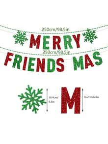 1pc Glitter "Merry Friendsmas" Christmas Banner Decoration - Multicolor - View 2