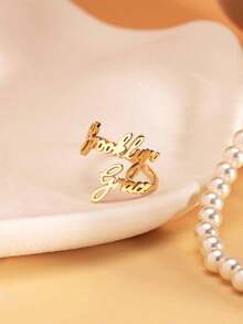 女士定制名字戒指，不锈钢饰品，可定制多个名字的不锈钢开口可调节戒指，情侣名字戒指，可定制2-3个名字，情人节情侣礼物，送给爱人、家人、朋友、父母的定制礼物，情人节、母亲节礼物，夏季饰品，女士沙滩配饰 - 金色 - 查看 4