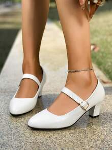 Mary Jane Damen Keilabsatz mit dicker Sohle, Einzelschnalle, offene Zehenpartie, Hochferse Schuhe, Neu für Frühling 2025, vielseitiger französischer Stil Plateau