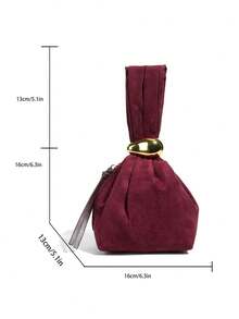 low tea 1pc Solid Color Suede Fabric Handbag For Women, Personalized Mini Cloud Pleated Bag With Metal Decor Zipper Closure, Suitable For Daily And Outing Use - Burgundy - View 3