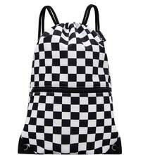 Drawstring Bag Sackpack - Black and White Grid - View 1