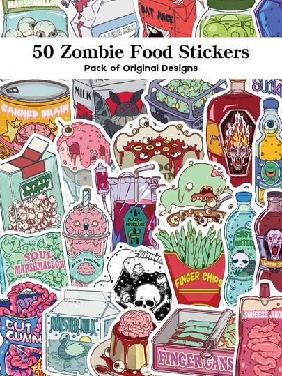 YWWBLD 50 件僵尸食物贴纸节日礼物派对和家居装饰班级奖励生日礼物装饰剪贴簿笔记本电脑行李吉他水杯手机壳 DIY 贴花