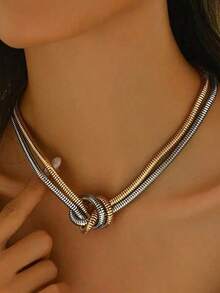 1pc Minimalist Multi-Layer Spiral Snake Chain Necklace, Geometric Design, Fashionable Jewelry For Women, Suitable For Daily Wear, Outings And Gatherings, All Seasons