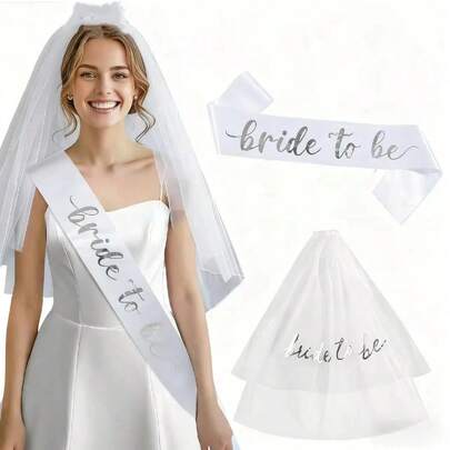 "Bride To Be" Veil/Sash – Foil Lettering In Blue, Gold, Silver Or Rose Gold | Bachelorette, Bridal Shower & Wedding Accessory