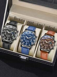 3PCS PU Leather Strap Fashion Men's Watch Set Business Fashion Roman Digital Scale Dial Quartz Watch Set Suitable For Daily Clothing Matching, Perfect Gift For Friends Or Dad