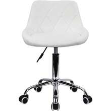 Office Computer Desk Chair Mid Back PU Leather Height Adjustable Swivel Modern Task Chair Home Vanity Chair Drafting Work SPA Salon Stools With Wheels (White) - White - View 1