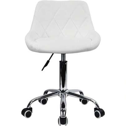 Office Computer Desk Chair Mid Back PU Leather Height Adjustable Swivel Modern Task Chair Home Vanity Chair Drafting Work SPA Salon Stools With Wheels (White)