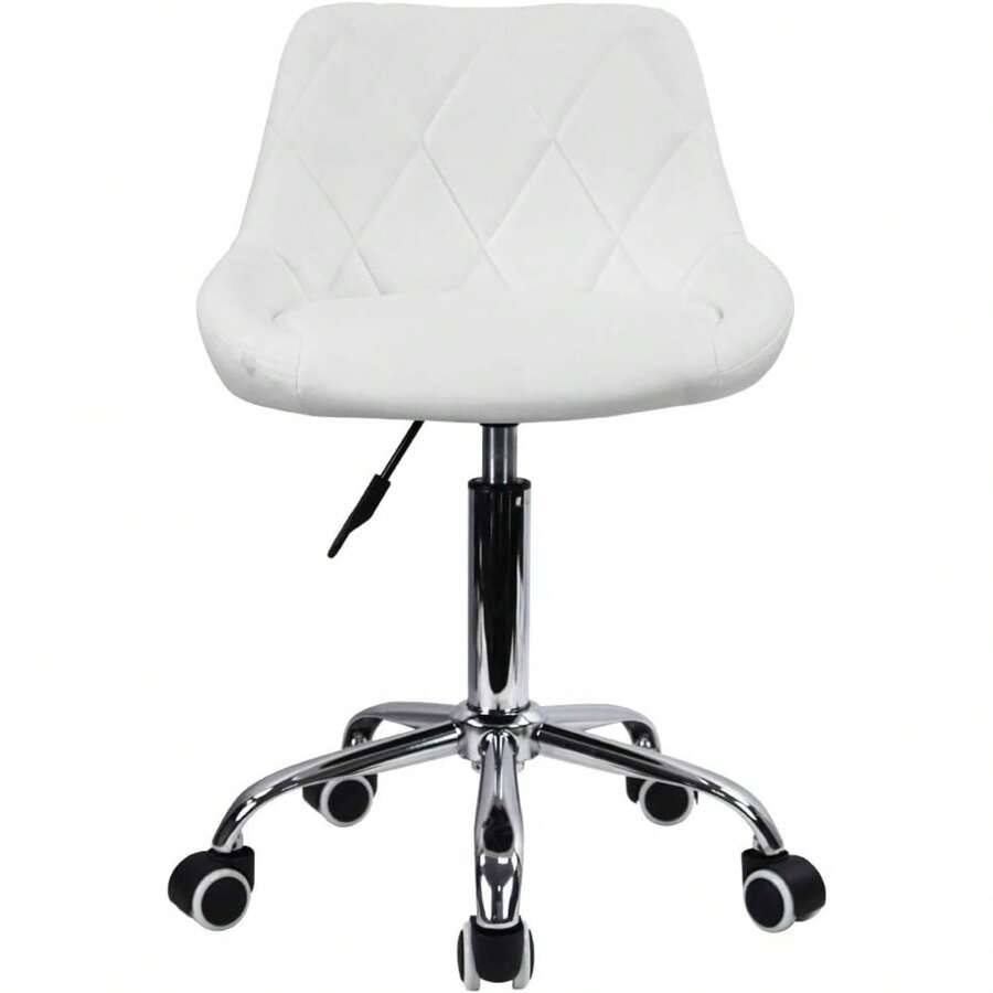 Office Computer Desk Chair Mid Back PU Leather Height Adjustable Swivel Modern Task Chair Home Vanity Chair Drafting Work SPA Salon Stools With Wheels (White) - White - View 1