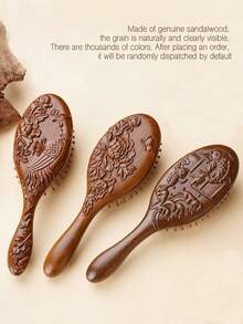 1pc Natural Material Air Cushion Massage Hair Brush, Exquisitely Carved Phoenix, Koi, Orchid, Peony Pattern, Soft Air Cushion Design, Comfortable Scalp Massage, Women Hair Brush, Home Use, Gift - Nhiều màu - Xem 9