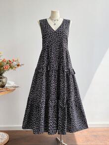 Rusttydustty 宽松V领休闲长裙，适合大码女性，波西米亚风格，适合海滩、音乐节、热带度假等场合。 - 黑色 - 查看 2