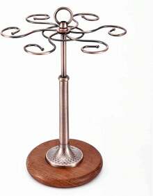 Soporte para copas de vino de 6 tazas, organizador de copas altas de metal y madera, soporte de almacenamiento de copas resistente con base antideslizante para cocina, restaurante y bar - Marrón - Ver 9