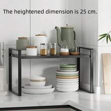 Extensible Cabinet Shelves, Retractable Kitchen Counter Storage Rack, Adjustable Length Food Storage Cabinet Rack And Spice Rack (Black, 1 Piece)